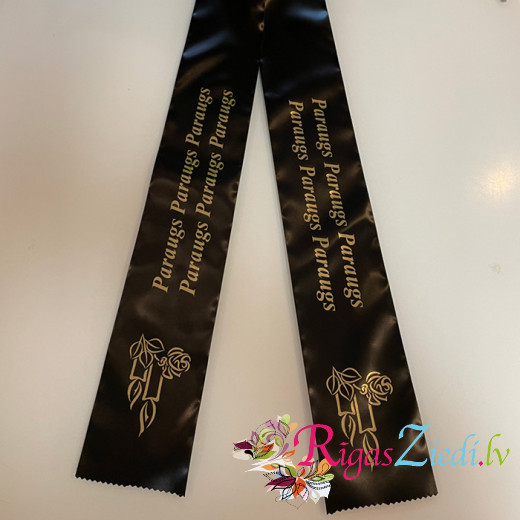 Black funeral ribbon with inscription